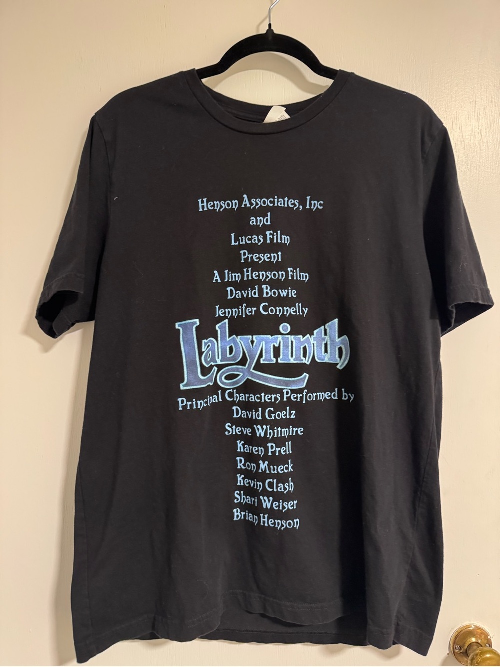Labyrinth Graphic Tee - Black with Light Blue Print movie tshirt XL David Bowie